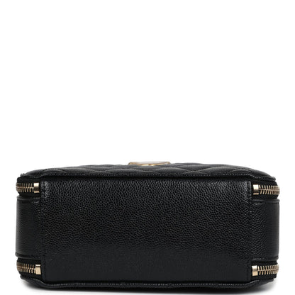 Chanel Small Pick Me Up Top Handle Vanity Case Black Caviar Brushed Gold Hardware
