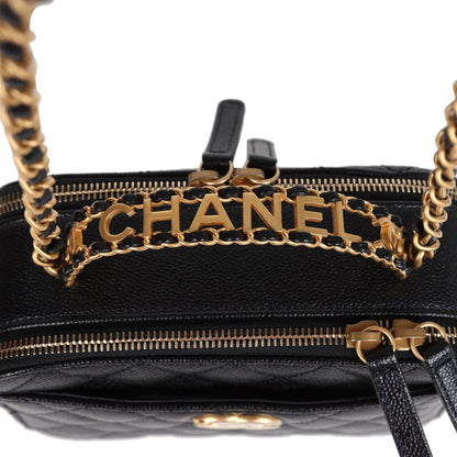 Chanel Small Pick Me Up Top Handle Vanity Case Black Caviar Brushed Gold Hardware