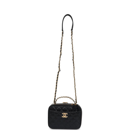 Chanel Small Pick Me Up Top Handle Vanity Case Black Caviar Brushed Gold Hardware