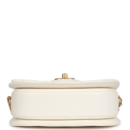 Chanel Mini Round Messenger Flap Bag White Caviar Antique Gold Hardware