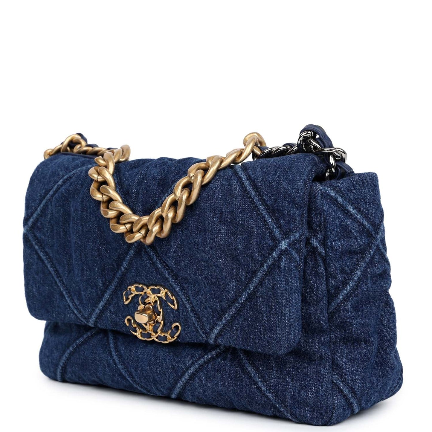 Pre-owned Chanel Medium 19 Flap Dark Blue Denim Mixed Metal Hardware