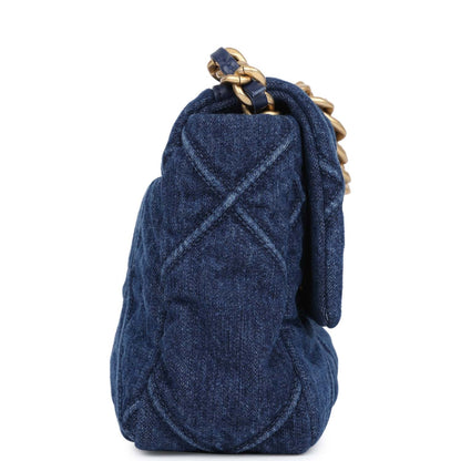 Pre-owned Chanel Medium 19 Flap Dark Blue Denim Mixed Metal Hardware