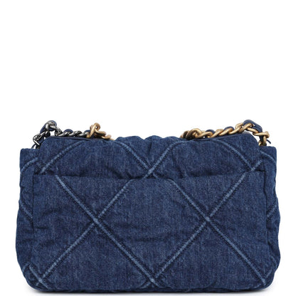 Pre-owned Chanel Medium 19 Flap Dark Blue Denim Mixed Metal Hardware