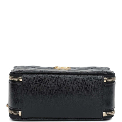 Chanel Mini Pick Me Up Top Handle Vanity Case Black Caviar Brushed Gold Hardware