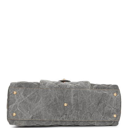 Chanel Maxi Bowling Bag Light Grey Washed Denim Antique Gold Hardware