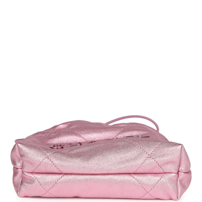 Chanel Mini 22 Bag Pink Metallic Lambskin Lacquered Metal Hardware