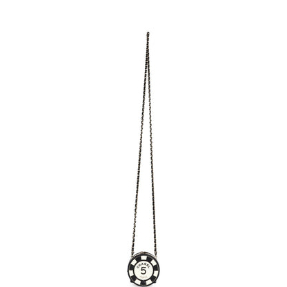 Chanel Poker Chip Minaudiere Clutch with Chain Black and White Enamel and Lambskin Gold Hardware