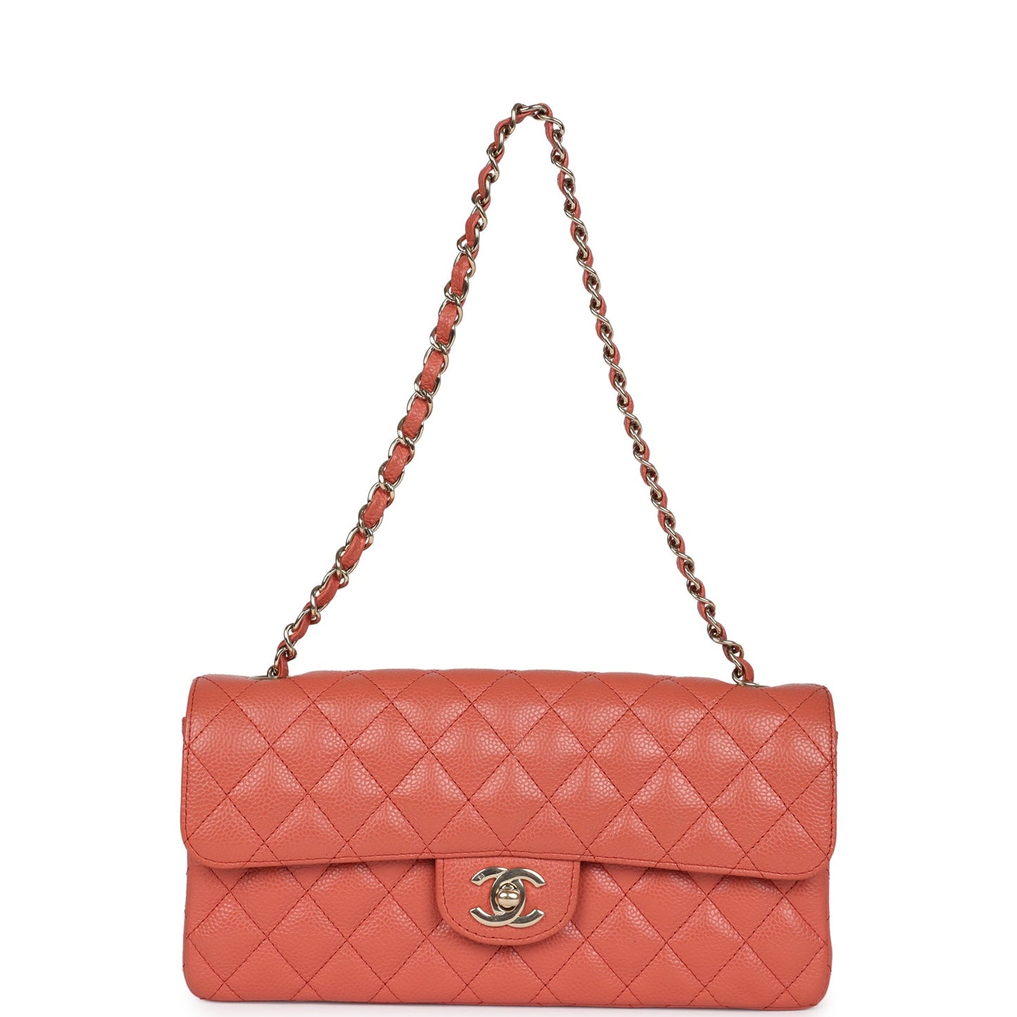Pre-owned Chanel Classic East West Single Flap Coral Caviar Light Gold Hardware