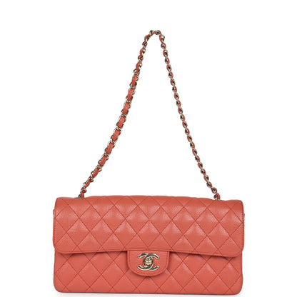 Pre-owned Chanel Classic East West Single Flap Coral Caviar Light Gold Hardware