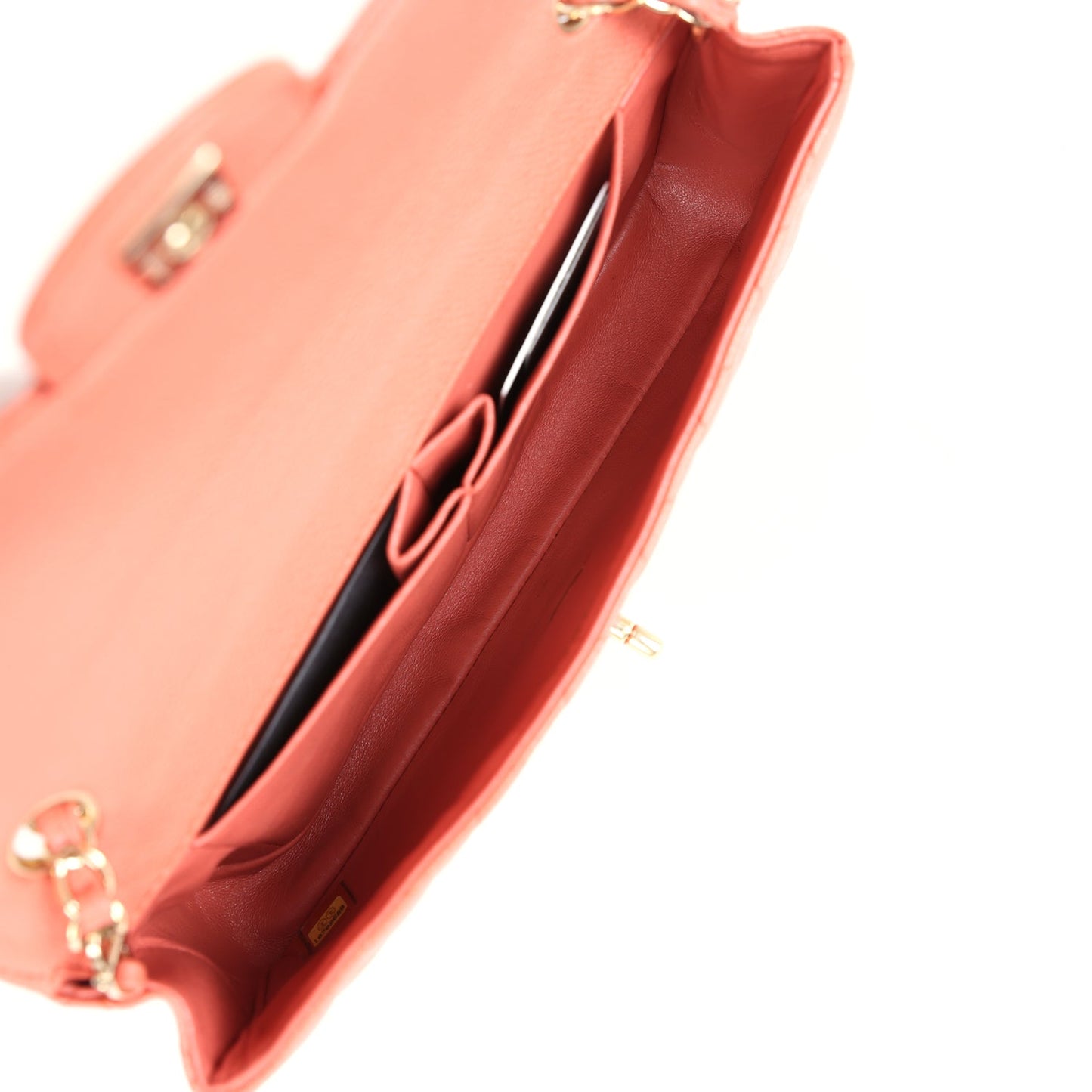 Pre-owned Chanel Classic East West Single Flap Coral Caviar Light Gold Hardware