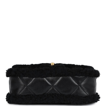 Chanel Mini Shearling Flap Bag Black Lambskin Brushed Gold Hardware
