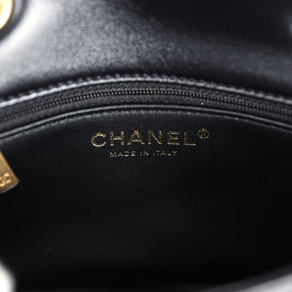 Chanel Mini Shearling Flap Bag Black Lambskin Brushed Gold Hardware