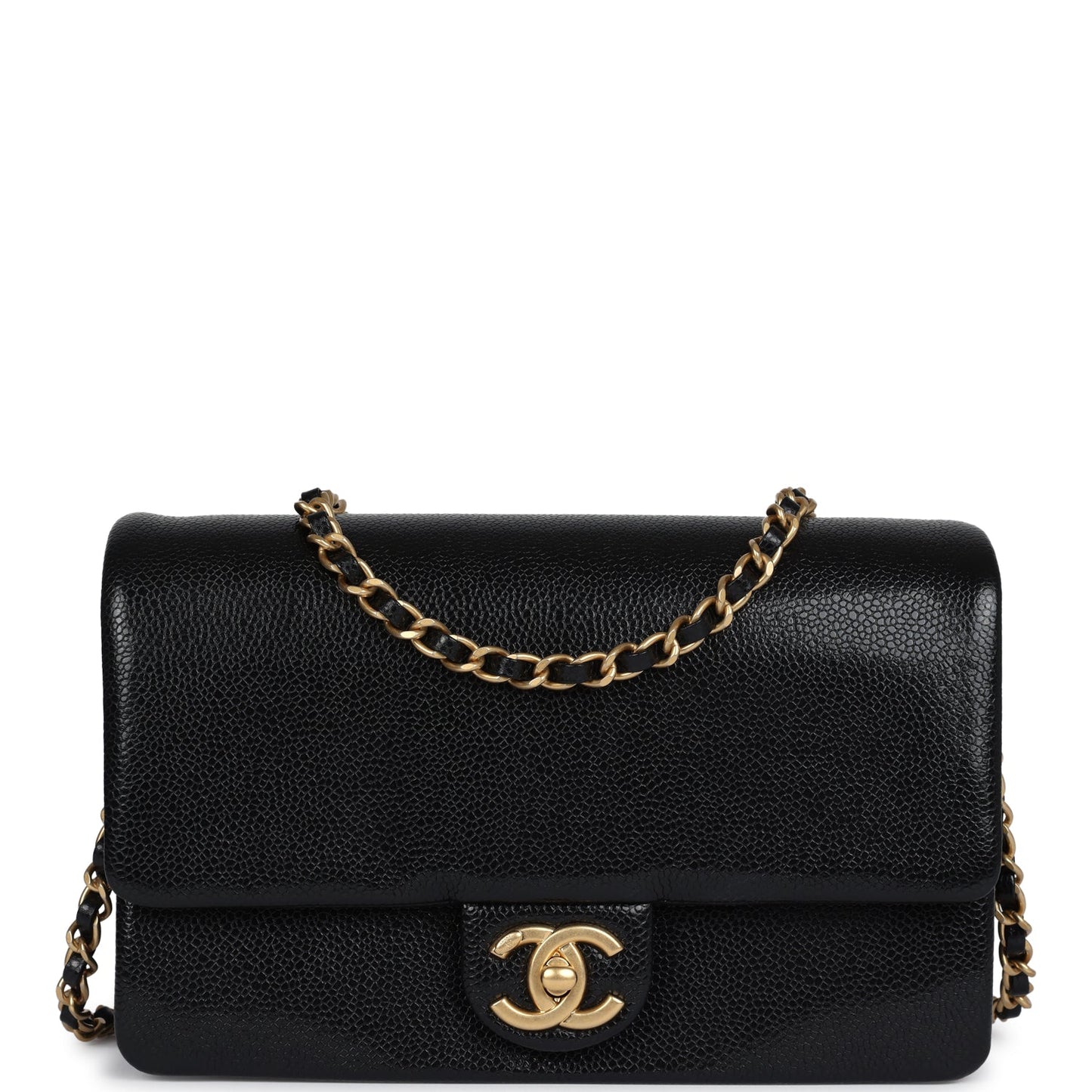 Chanel Small Flap Bag Black Shiny Caviar Brushed Gold Hardware