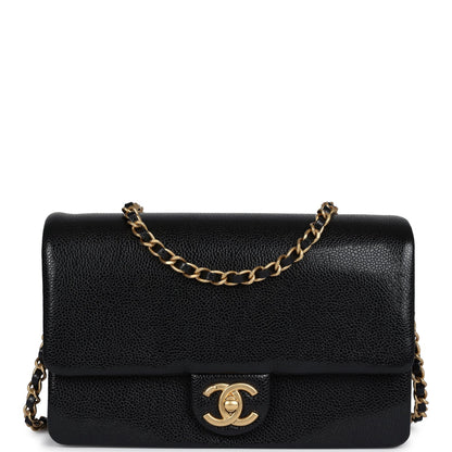 Chanel Small Flap Bag Black Shiny Caviar Brushed Gold Hardware
