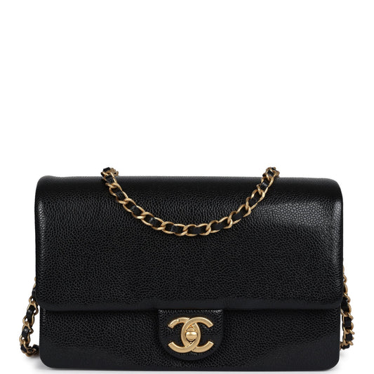Chanel Small Flap Bag Black Shiny Caviar Brushed Gold Hardware