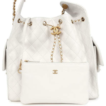 Chanel Medium 25 Hobo Bag White Caviar Antique Gold Hardware