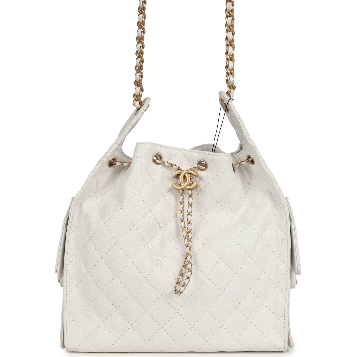 Chanel Medium 25 Hobo Bag White Caviar Antique Gold Hardware