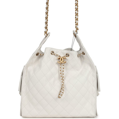 Chanel Medium 25 Hobo Bag White Caviar Antique Gold Hardware
