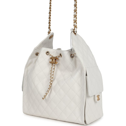 Chanel Medium 25 Hobo Bag White Caviar Antique Gold Hardware