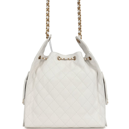 Chanel Medium 25 Hobo Bag White Caviar Antique Gold Hardware