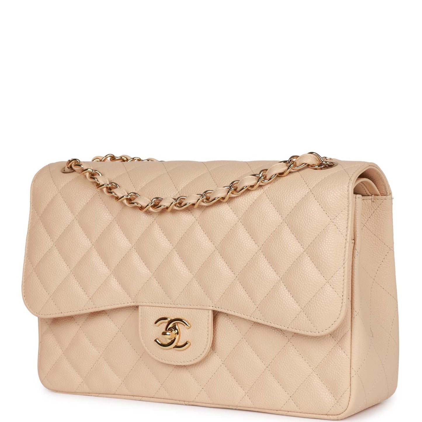 Pre-owned Chanel Jumbo Classic Double Flap Bag Beige Clair Caviar Gold Hardware