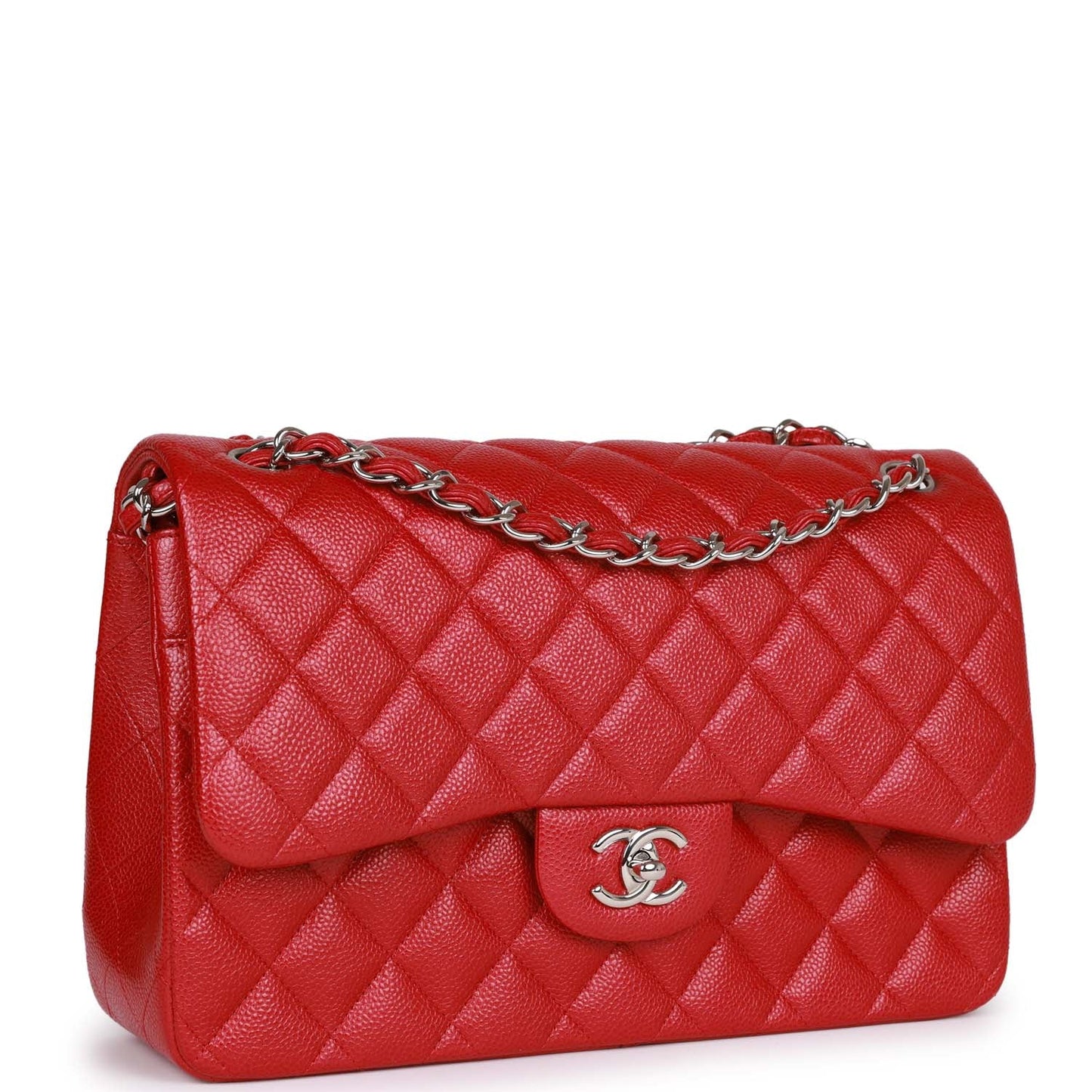Pre-owned Chanel Jumbo Classic Double Flap Bag Metallic Red Caviar Silver Hardware