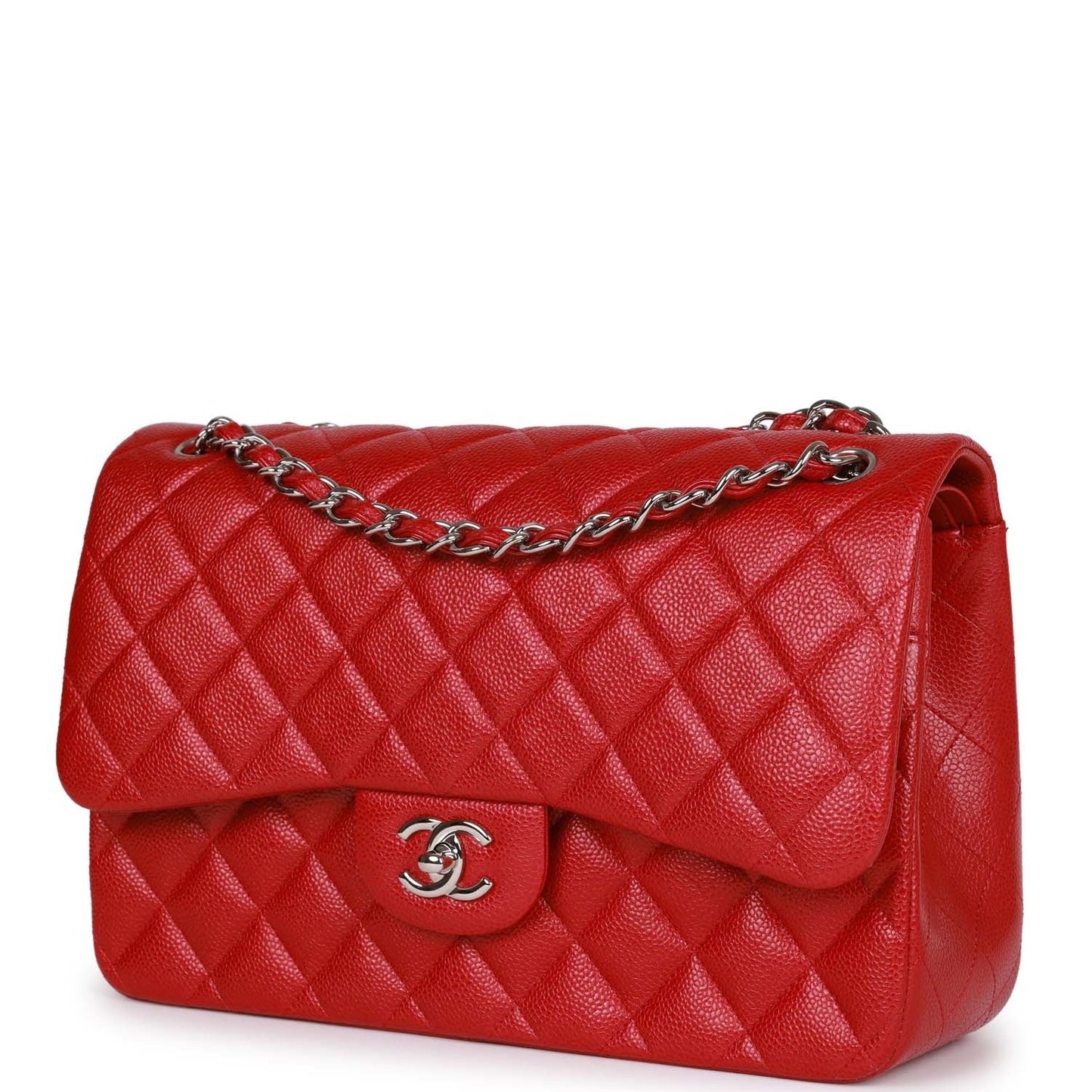 Pre-owned Chanel Jumbo Classic Double Flap Bag Metallic Red Caviar Silver Hardware