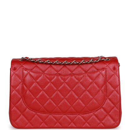 Pre-owned Chanel Jumbo Classic Double Flap Bag Metallic Red Caviar Silver Hardware