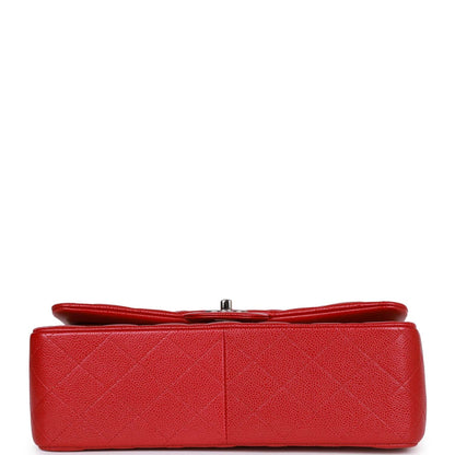 Pre-owned Chanel Jumbo Classic Double Flap Bag Metallic Red Caviar Silver Hardware