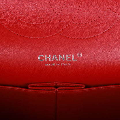 Pre-owned Chanel Jumbo Classic Double Flap Bag Metallic Red Caviar Silver Hardware