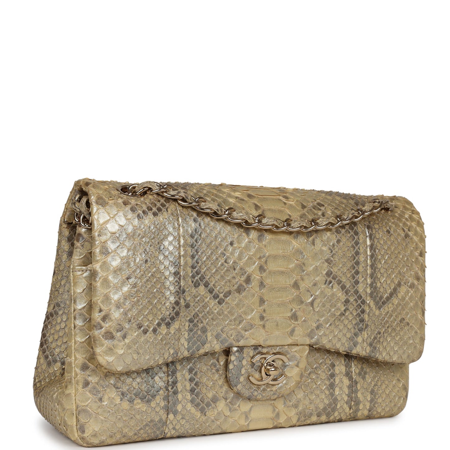Pre-owned Chanel Jumbo Classic Double Flap Gold Metallic Python Gold Hardware