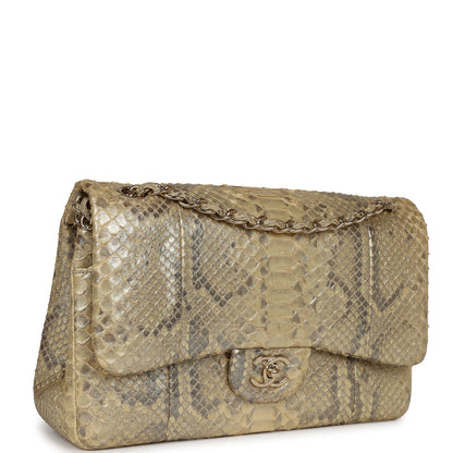 Pre-owned Chanel Jumbo Classic Double Flap Gold Metallic Python Gold Hardware