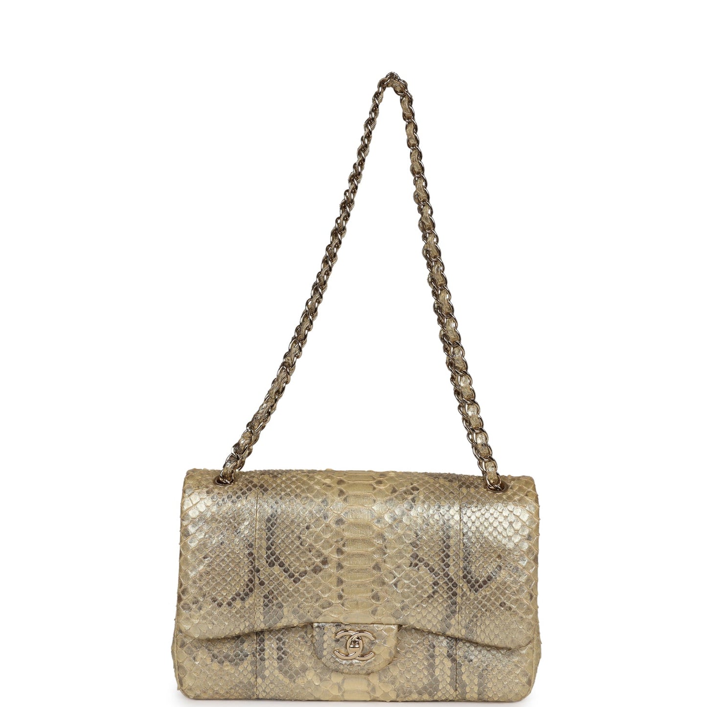 Pre-owned Chanel Jumbo Classic Double Flap Gold Metallic Python Gold Hardware