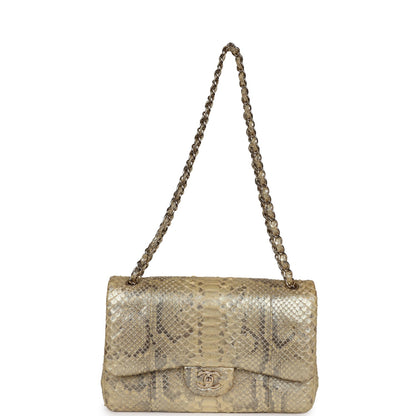 Pre-owned Chanel Jumbo Classic Double Flap Gold Metallic Python Gold Hardware