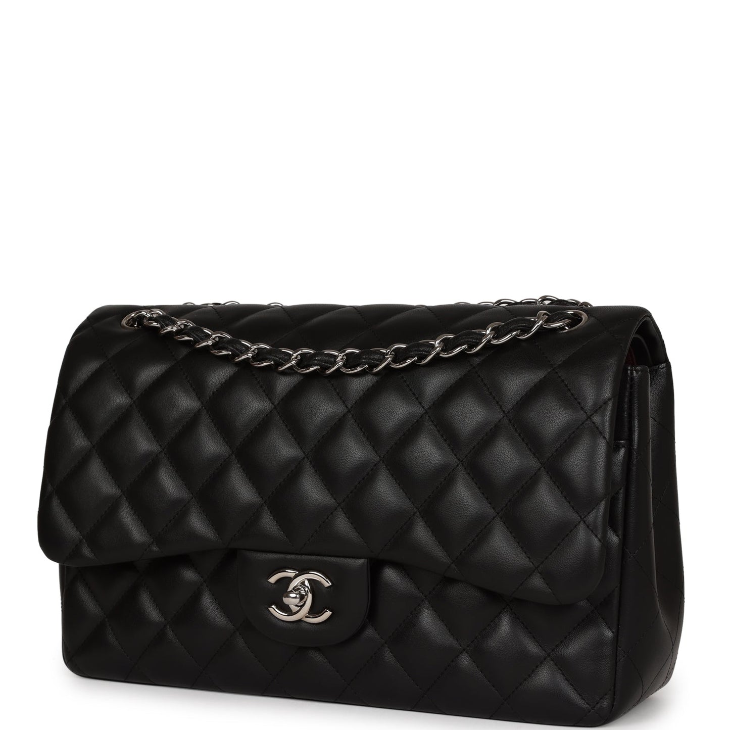 Pre-owned Chanel Jumbo Classic Double Flap Black Lambskin Silver Hardware