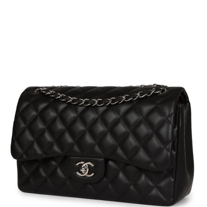 Pre-owned Chanel Jumbo Classic Double Flap Black Lambskin Silver Hardware
