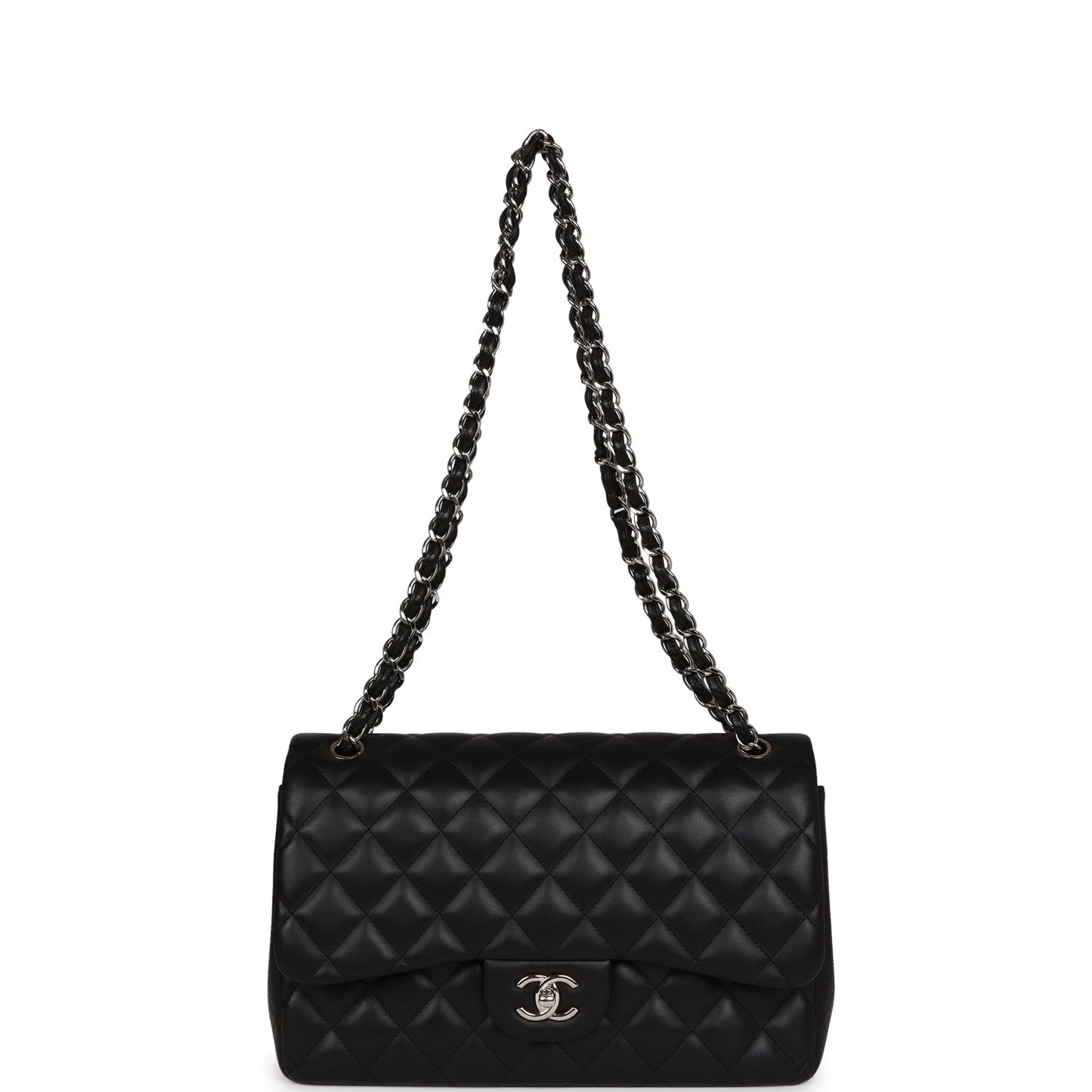 Pre-owned Chanel Jumbo Classic Double Flap Black Lambskin Silver Hardware