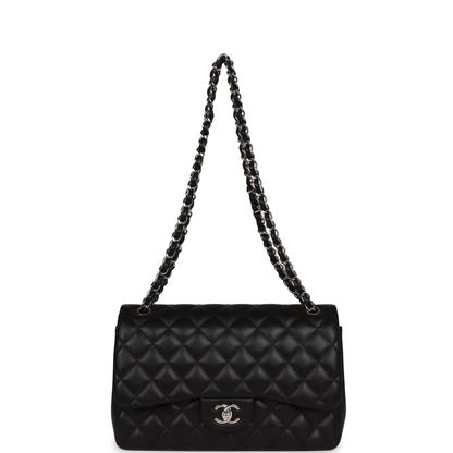 Pre-owned Chanel Jumbo Classic Double Flap Black Lambskin Silver Hardware