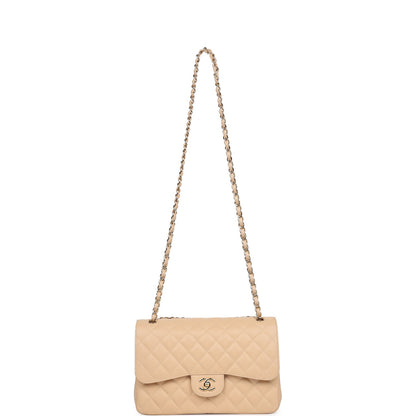 Chanel Jumbo Classic Double Flap Bag Beige Caviar Gold Hardware