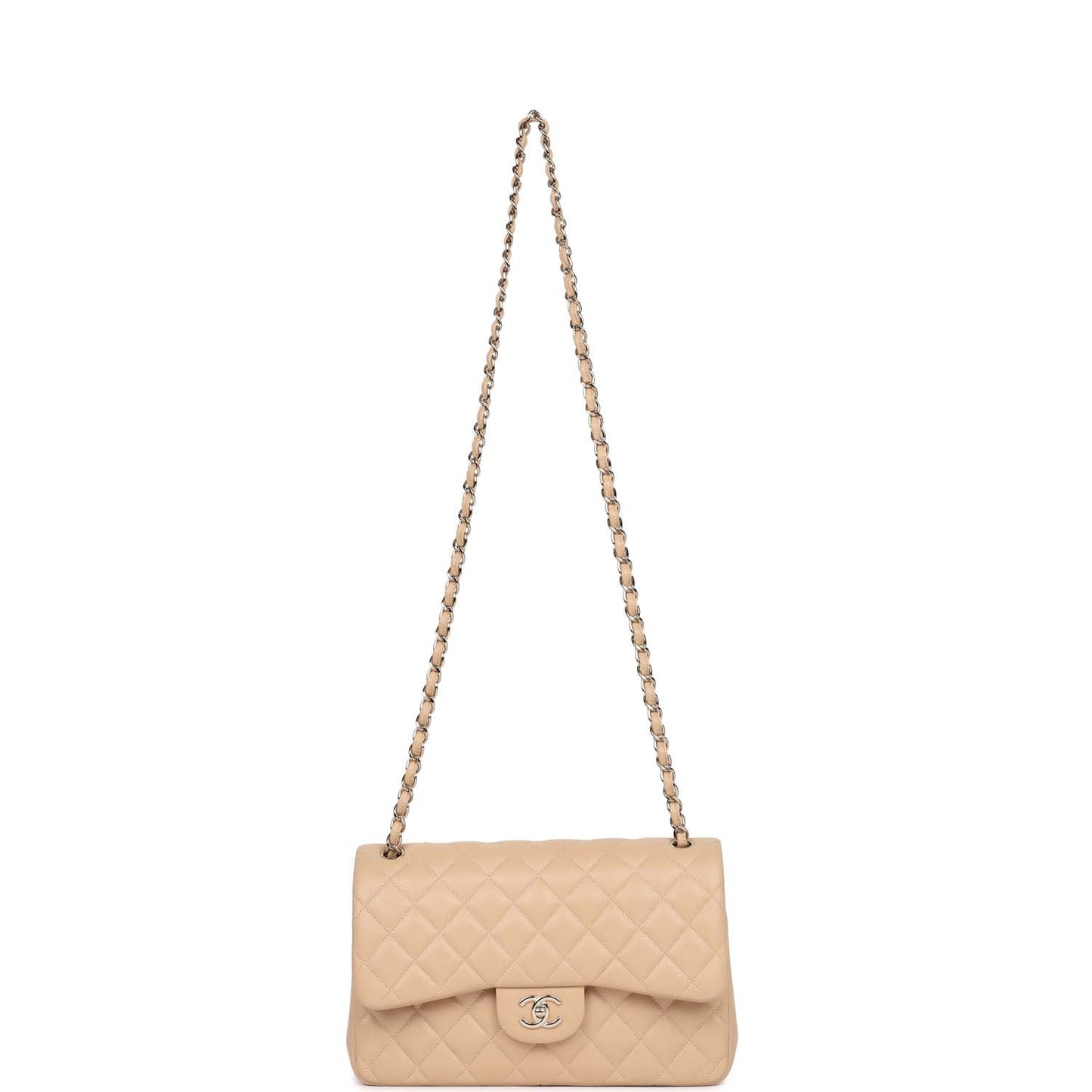 Pre-owned Chanel Jumbo Classic Double Flap Bag Light Beige Caviar Gold Hardware