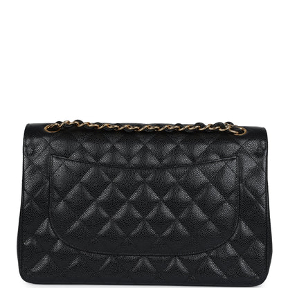 Chanel Jumbo Classic Double Flap Bag Black Caviar Gold Hardware