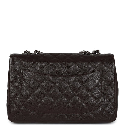 Pre-owned Chanel Jumbo Classic Single Flap Dark Brown Caviar Silver Hardware