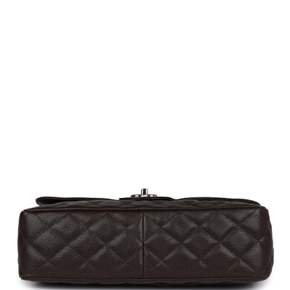 Pre-owned Chanel Jumbo Classic Single Flap Dark Brown Caviar Silver Hardware