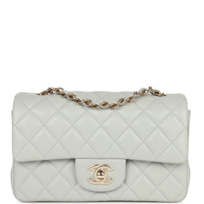Chanel Mini Rectangular Flap Bag Light Grey Lambskin Light Gold Hardware
