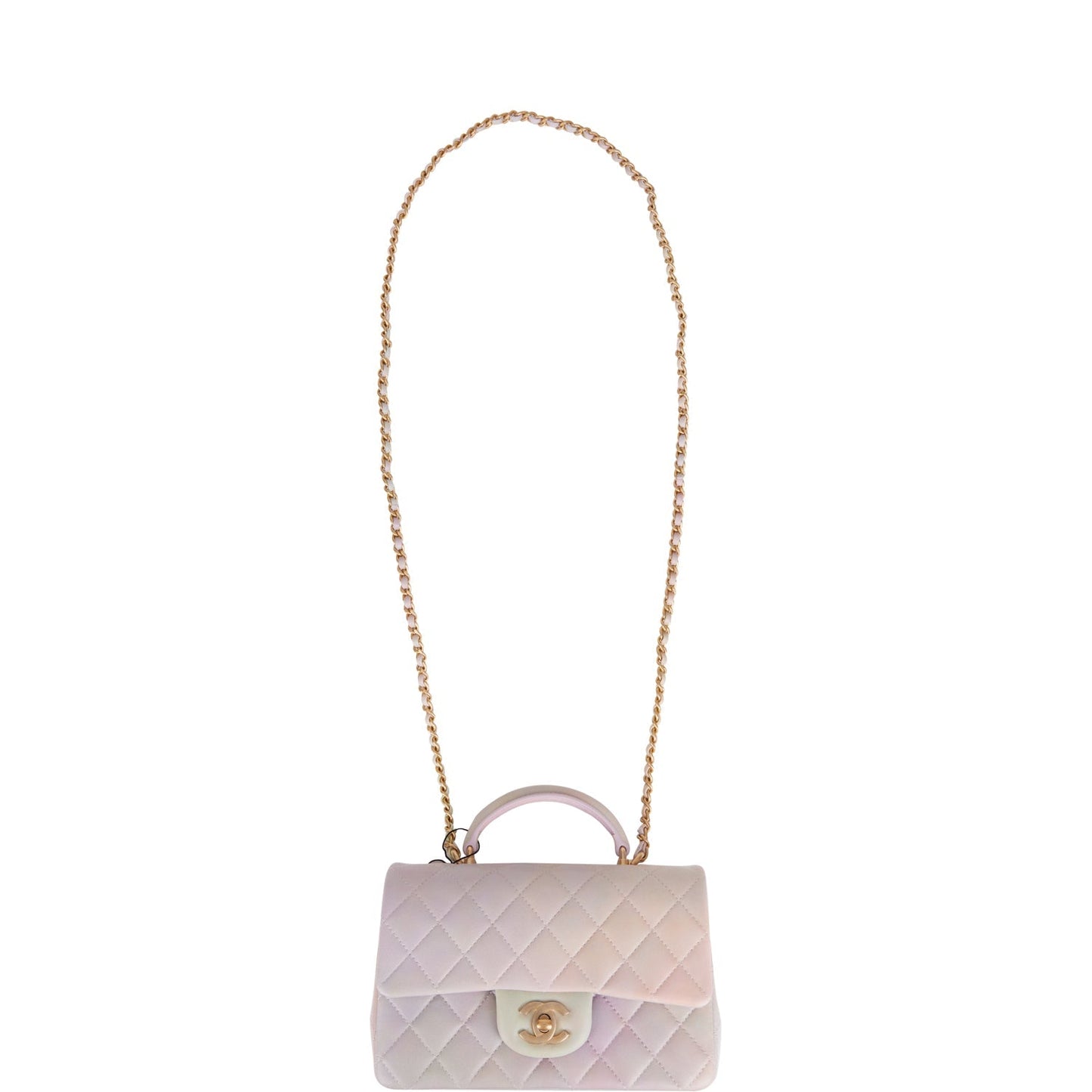 Chanel Mini Rectangular Flap Bag with Top Handle Light Pink Ombre Lambskin Antique Gold Hardware