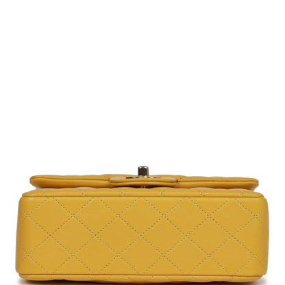 Chanel Mini Rectangular Flap with Top Handle Yellow Lambskin Light Gold Hardware