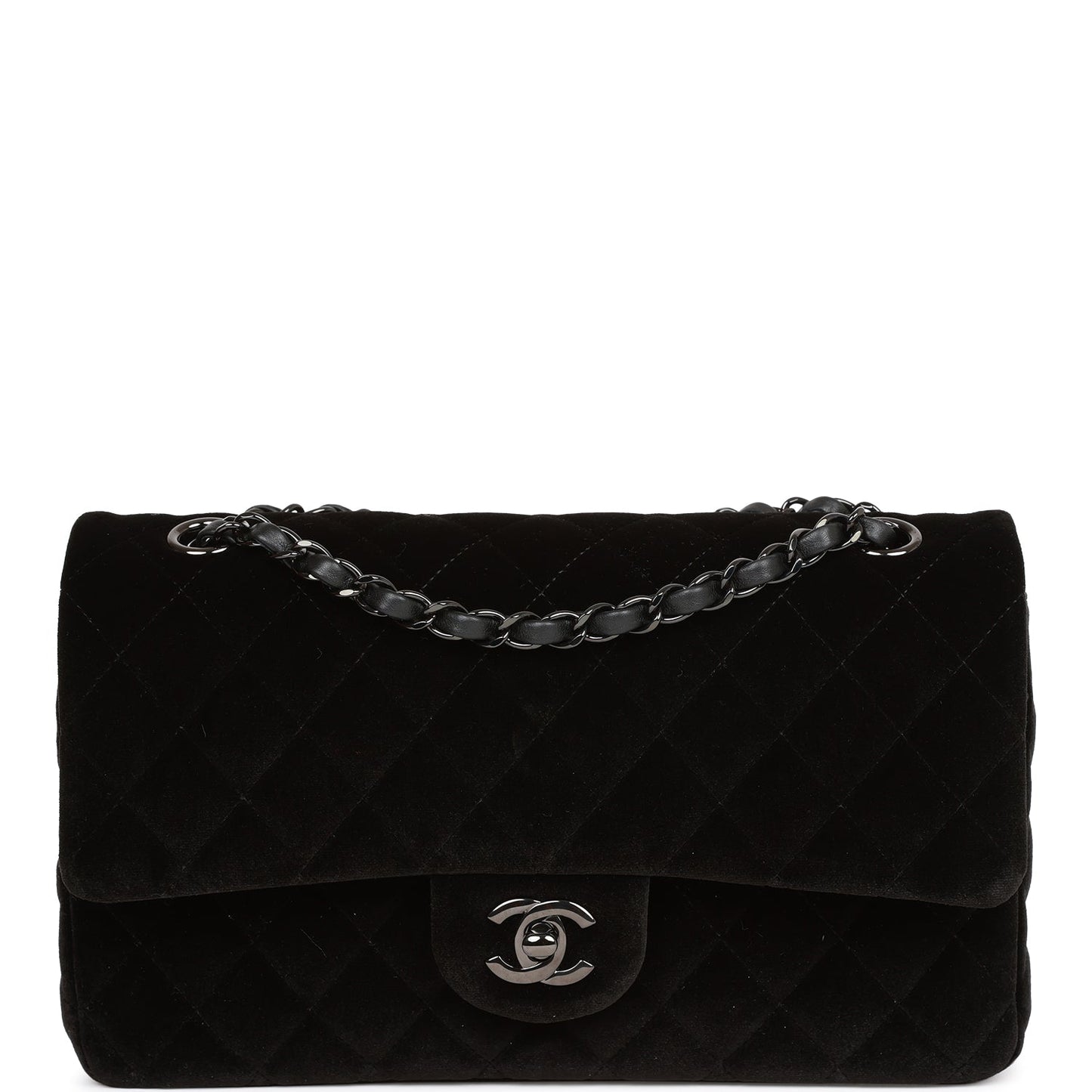Pre-owned Chanel Medium Classic Double Flap Bag Black Velvet Ruthenium Hardware
