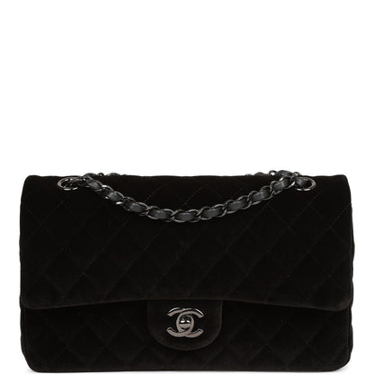 Pre-owned Chanel Medium Classic Double Flap Bag Black Velvet Ruthenium Hardware