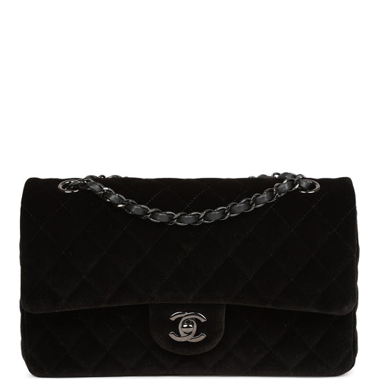 Pre-owned Chanel Medium Classic Double Flap Bag Black Velvet Ruthenium Hardware