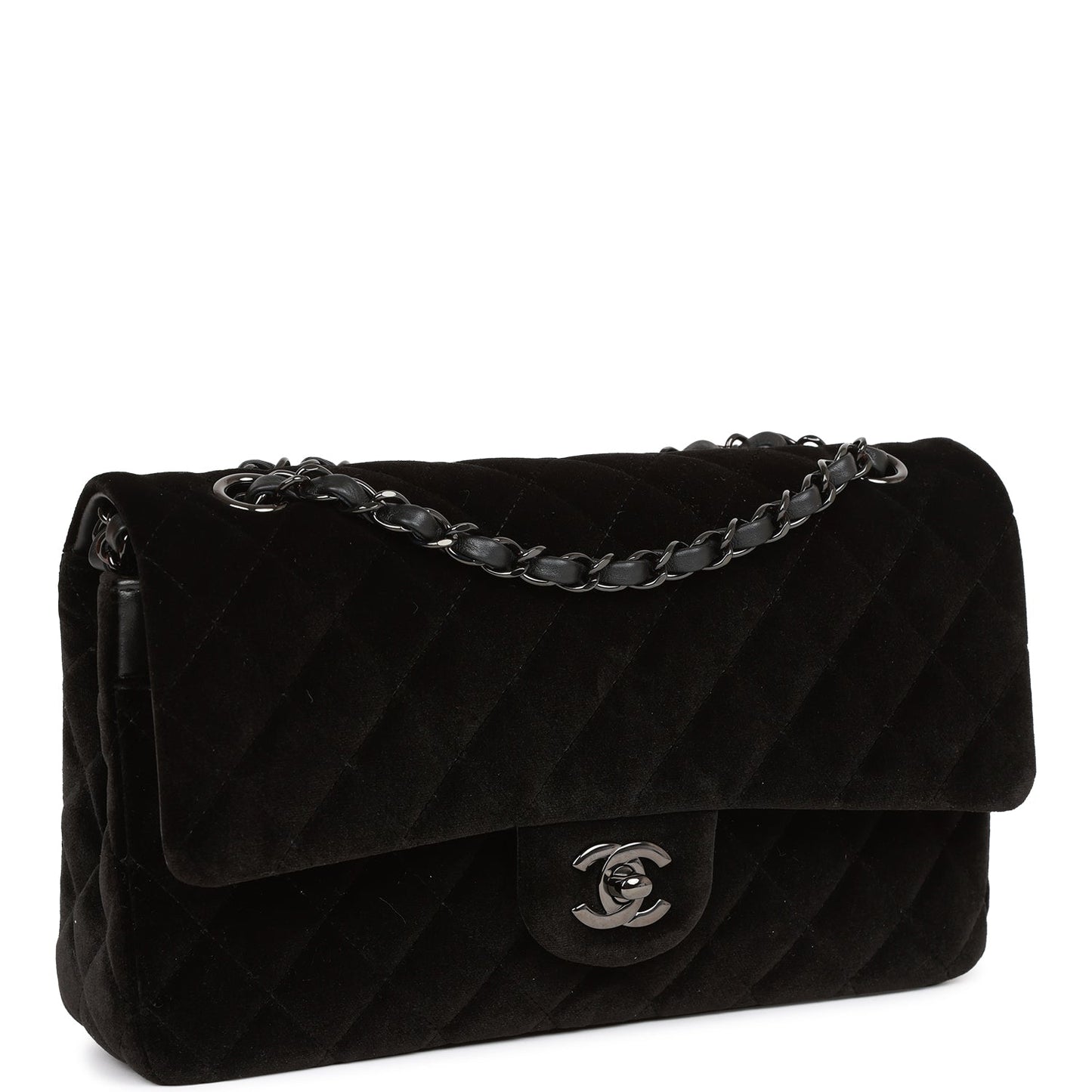 Pre-owned Chanel Medium Classic Double Flap Bag Black Velvet Ruthenium Hardware